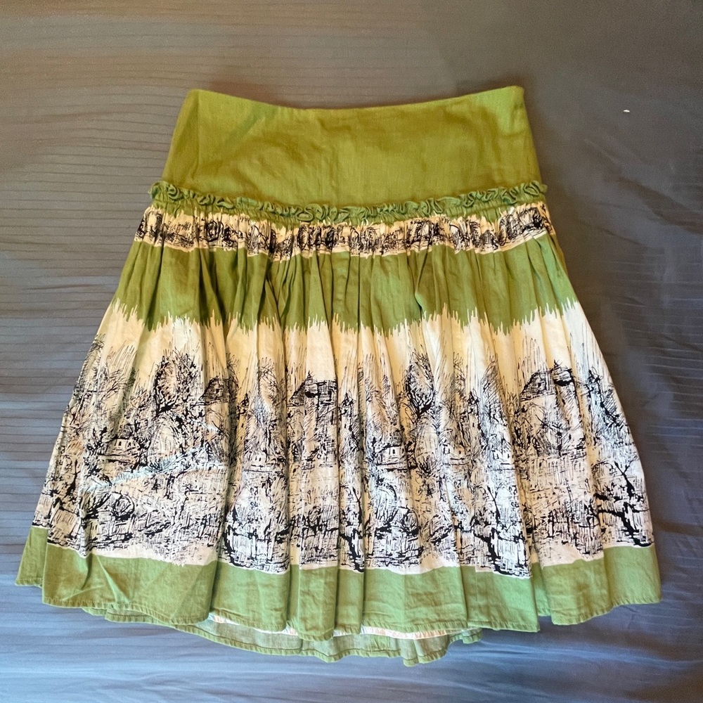 🔵 BLUE DOT SALE 🔵 
Flirty Skirt by Twenty One: Green and Cream & Black